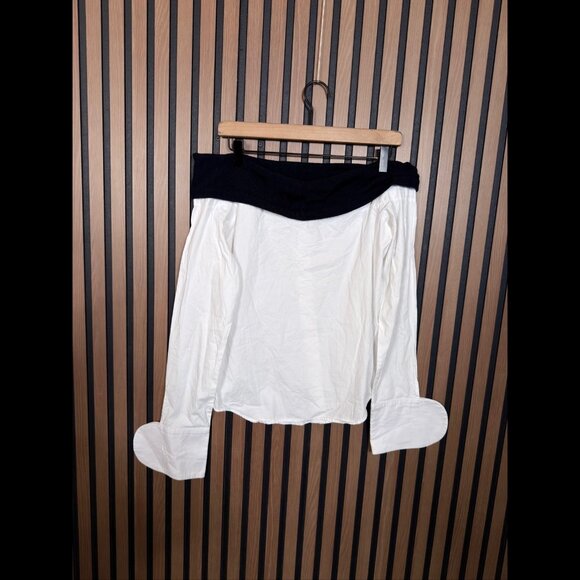 Jacquemus Shirt 38 / US Medium White Blue Navy Trim Boat Neck Button Soffio - Picture 2 of 8